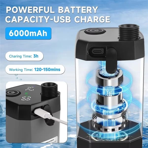 6000mAh elektrisk dusch IPX7 vattentät 4 lägen camping bärbar duschpump Camping grå
