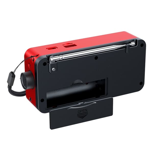 6128BT digital radio med LED-display, nødlys, Bluetooth-støtte og TF-kortleser. Red