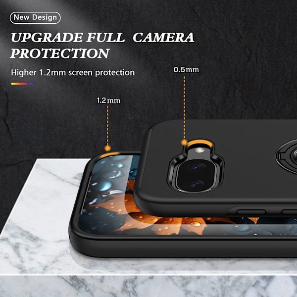 Google Pixel 9A sormenrengasjalustan hybridikotelo Black