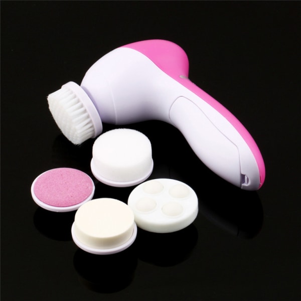Ny 5 i 1 skønhedspleje Brush Massager Scrubber Deep Clean Pink