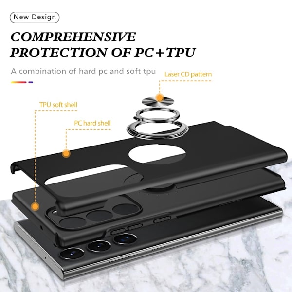 Samsung Galaxy S24 Ultra Fingerring Kickstand Hybrid Taske Black