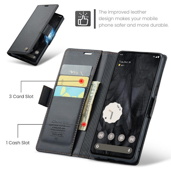 CASEME Retro Lompakkokotelo Pixel 8 Pro Black