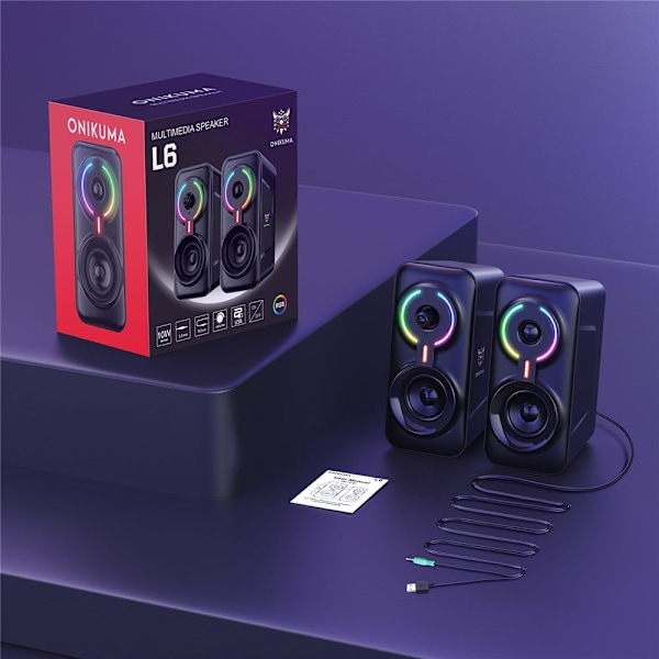 ONIKUMA USB-kablet højttaler computerhøjttaler 3D stereolyd RGB-lys Black
