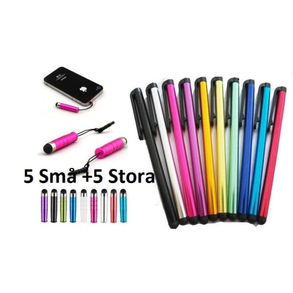 5 små + 5 store touch-penne til mobil og tablets Multicolor