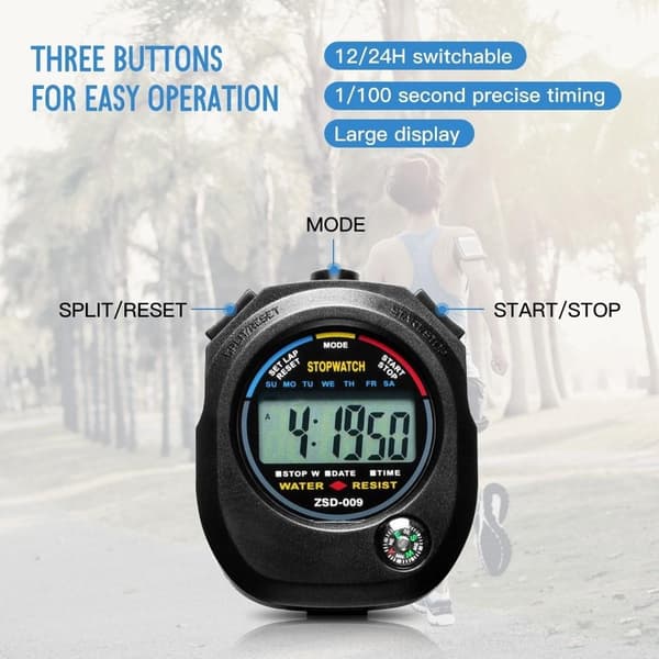 Sportstimer digitalt stopur Dato Tidsalarm Black