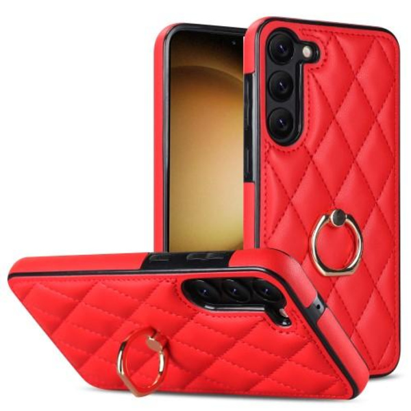 Samsung Galaxy S23 Rhombus Grid Mønsterveske Fingerring - Rød Red