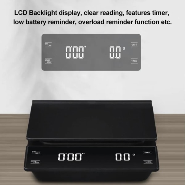 3KG digitaalinen LED-näyttöinen kahvivaaka ajastimella Erittäin Black