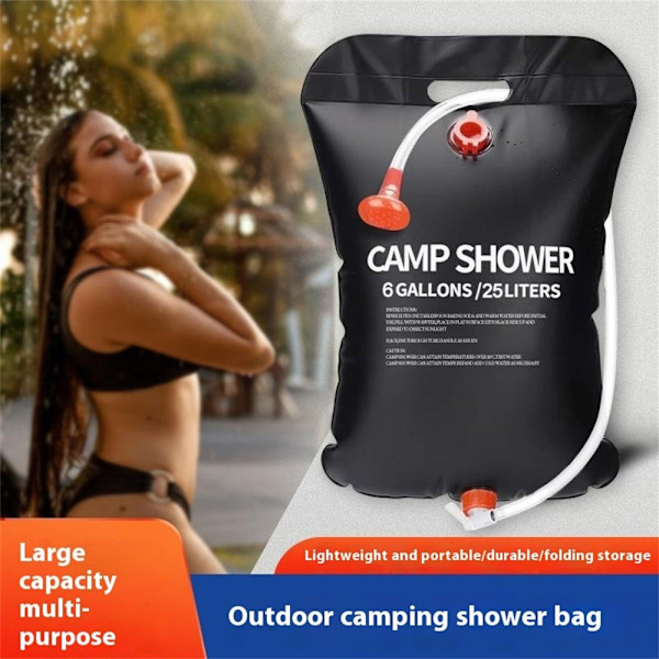 Utomhus Camping Travel Water Bag Dusch portabel duschväska Solvärme Duscha 25L Svart