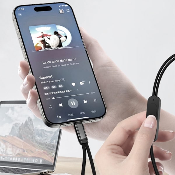 USB - C han til 3,5 mm + USB - C hun telefonadapter AUX splitter Black