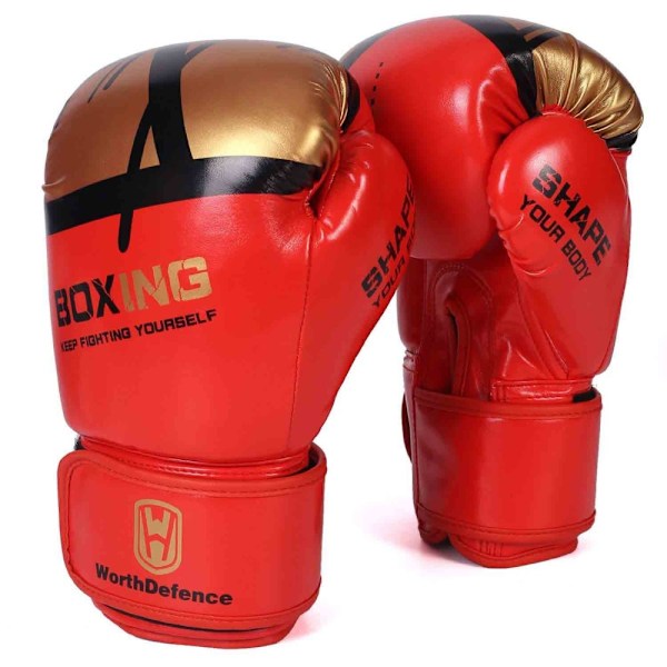 WOSWEIR 1 Pair 12oz Boxing Gloves Kickboxing Training For Adults - Red/Gold Gold