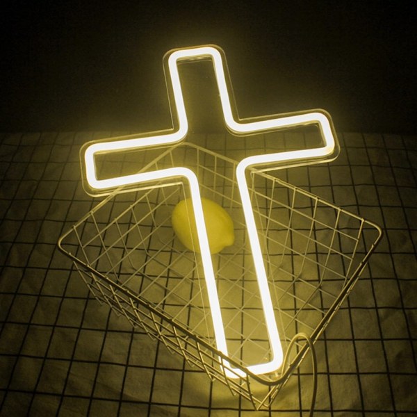 LED Kors Cross Neonskylt USB-driven dimbar Lampa Dekoration för Kyrka och Fest Vit