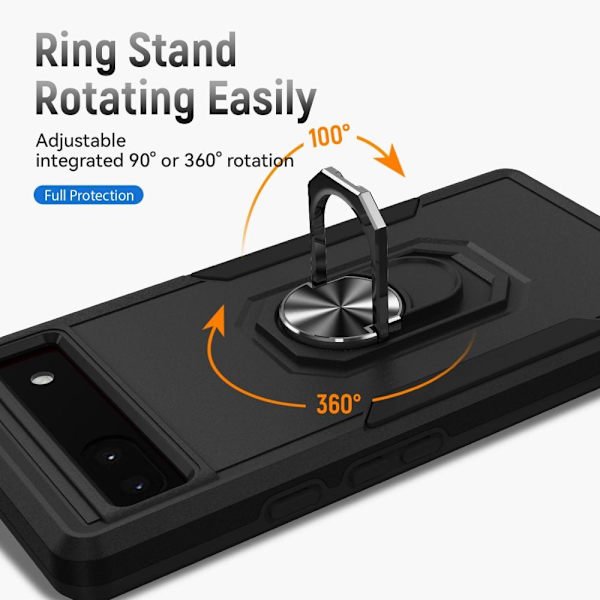Google Pixel 6A iskunkestävä TPU+PC Kickstand -puhelinkotelo autoteline metallilevy - musta Black