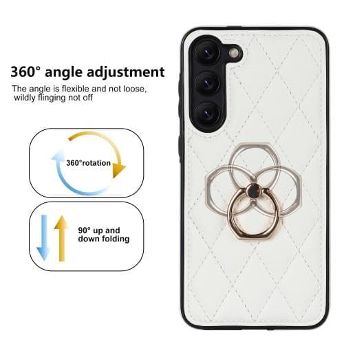 Samsung Galaxy S23 Etui Rhombus Grid Mønster Bagdæksring Stativ - Hvid White