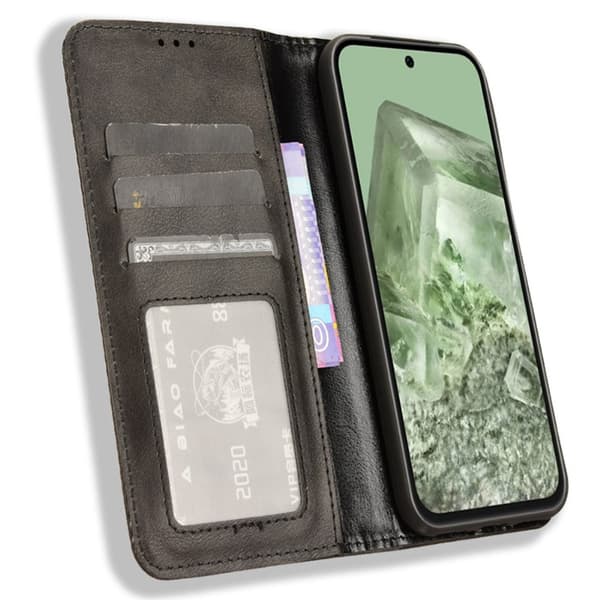Google Pixel 8a Stativ Telefonveske Full Beskyttelse Lommebok Deksel - Svart Black