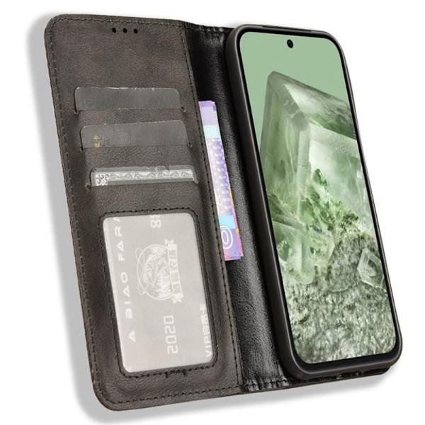 Til Google Pixel 8a Stand Phone Case Fuld Protection Pung Cover - Sort Black