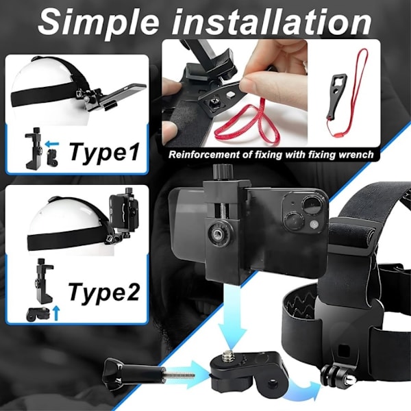 5-i-1 Action Camera Accessories Hovedstrop klemme osv. til GoPro Black