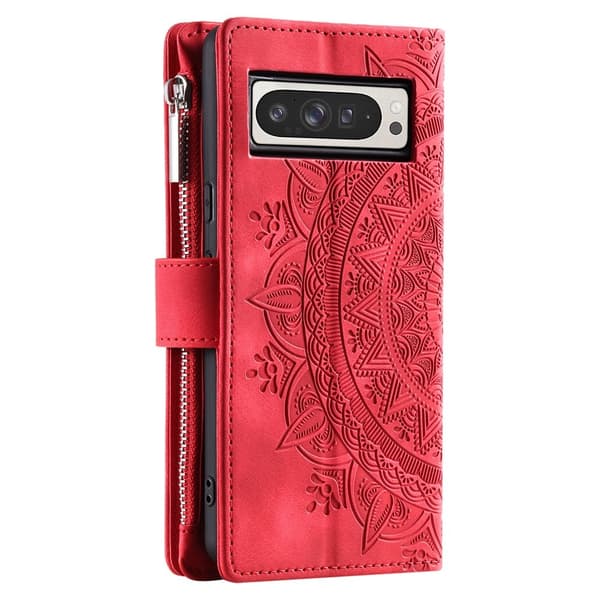 For Google Pixel 10 Pro XL  Lommebok Deksel Shell Mandala Blomstermønster Red