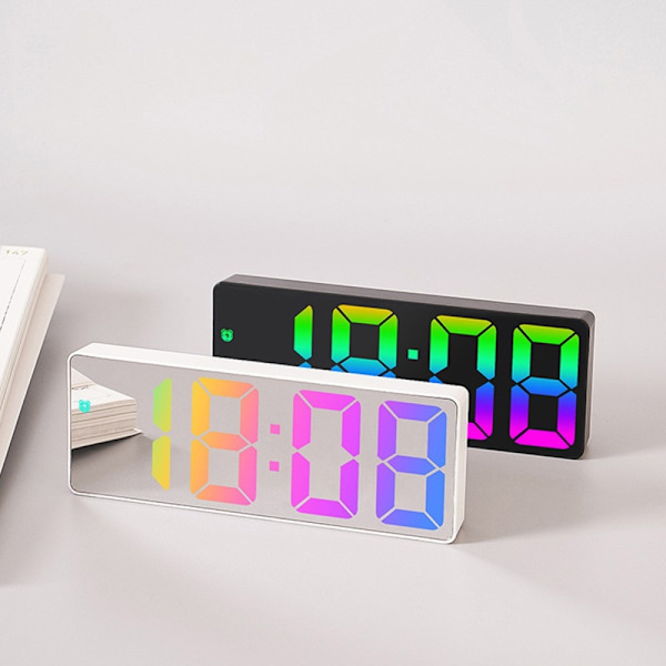 LED-klocka Elektronisk digital väckarklocka Färgglad 12/24H Vit Vit