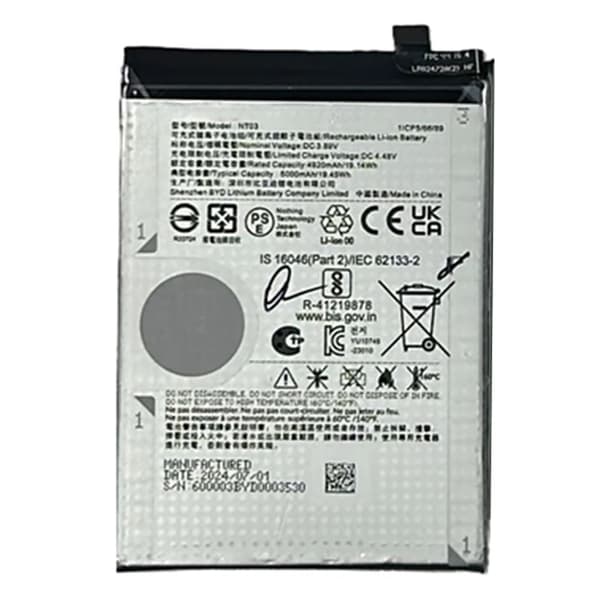 Batteri for Nothing Telefon 3 5G 2a Plus 2a CMF Phone 1 3,89V 4920mAh NT03 Black