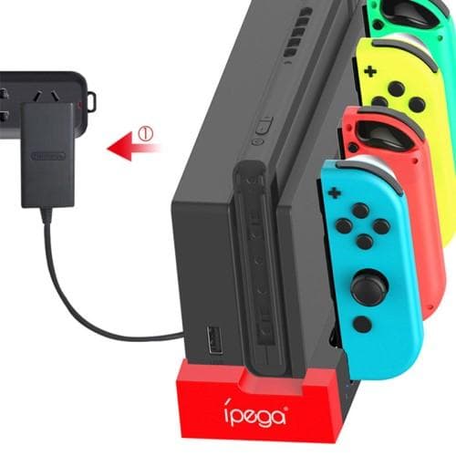 Kompatibel med Nintendo Switch IPEGA JoyCon 4 platser Docka Laddare indikator Svart