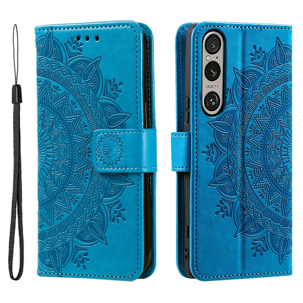 Til Sony Xperia 1 VII tegnebogscover Cover Shell Mandala Blomstermønster Blue