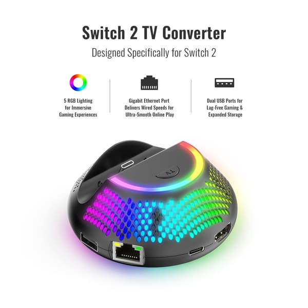 Kompatibel med Nintendo Switch 2 TV Dock Video Converter Gigabit Ethernet Black