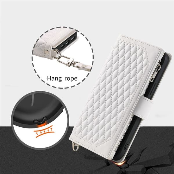 Samsung Galaxy S26 5G Zipper Wallet Case Rhombus Stitching Line Puhelinsuojus White