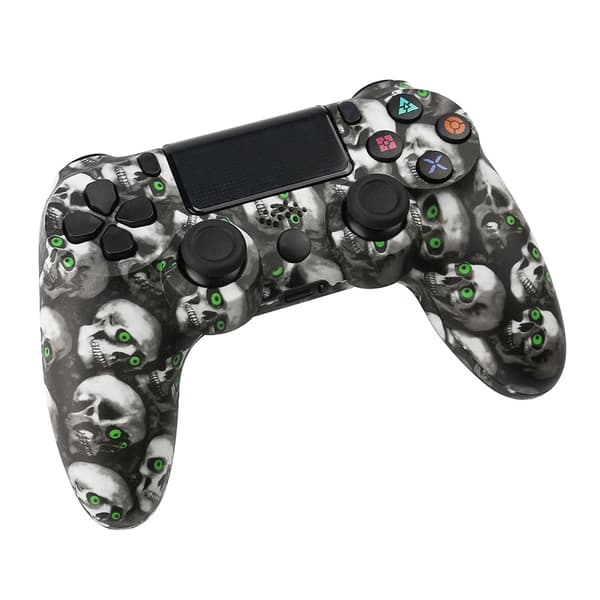 Trådlös spelkontroll för Sony PS4 Bluetooth Gamepad med Vibration - Skull Print grå