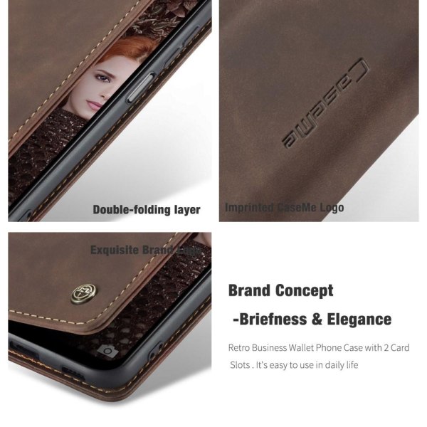 CASEME Retro lompakkokotelo Samsung Galaxy A12: lle - Kahvi Brown