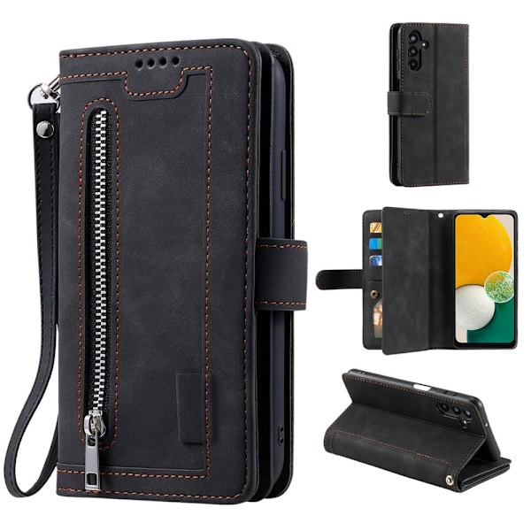 Til Samsung Galaxy A26 5G Etui med Lynlåslomme og 9 Kortlommer Black