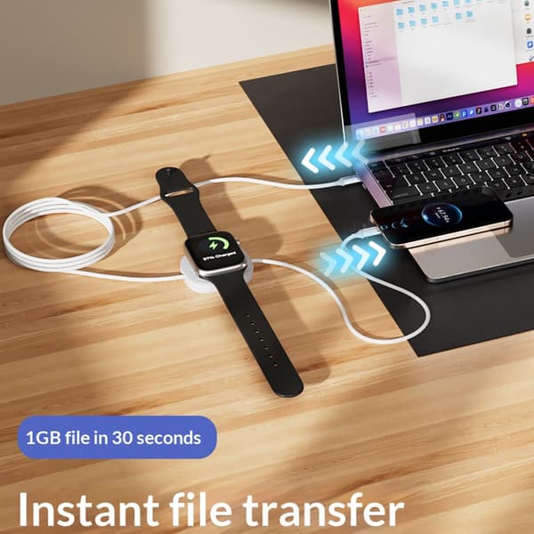 1,2 m 2-i-1 USB-C ladekabel iPhone/A Watch 100 W magnetisk trådløs lader White