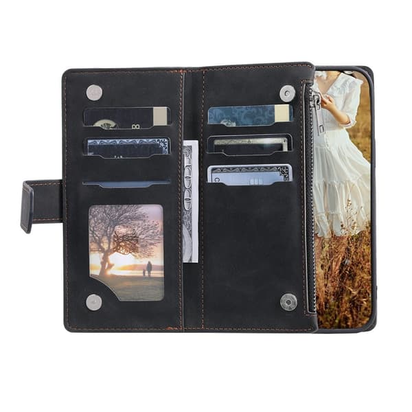För Xiaomi Redmi Note 15 Pro 5G Zipper Wallet Case Rhombus Stitching Line Telefonfodral Svart