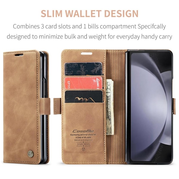 CASEME plånboksfodral Samsung Galaxy Z Fold 5 Ljusbrun