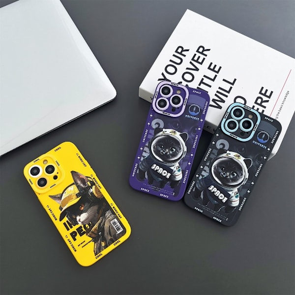 TPU telefonfodral Skal för iPhone 15 Fodral Katt - Svart Svart