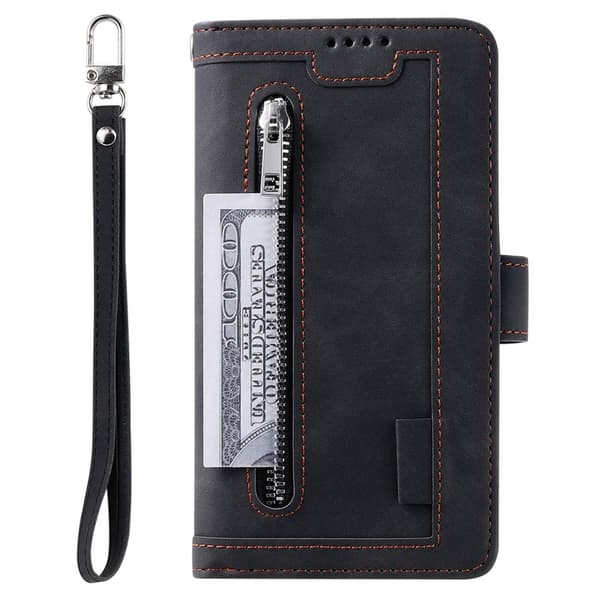 Til iPhone 17 Etui med Lynlåslomme og 9 Kortlommer Black