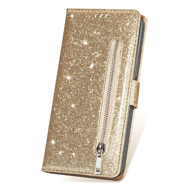 För Samsung Galaxy S25 Ultra Ställbart Glitterfodral med Dragkedjeficka Guld