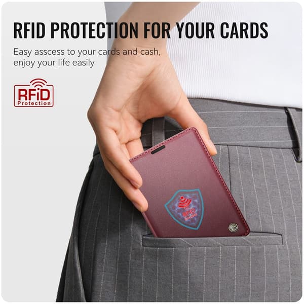 CASEME Glanset telefonlommebokdeksel med litchi tekstur til iPhone Duo Red