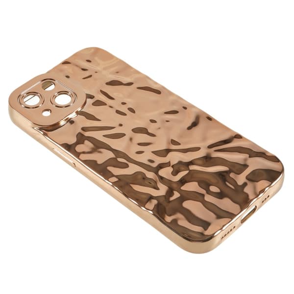 TPU-etui for iPhone 15 med elektroplettering, rynket og ujevn overflate Gold