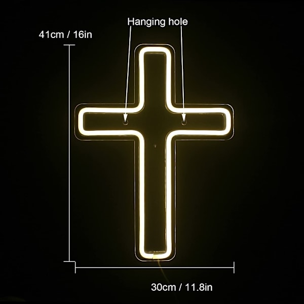 LED Kors Cross Neonskylt USB-driven dimbar Lampa Dekoration för Kyrka och Fest Vit