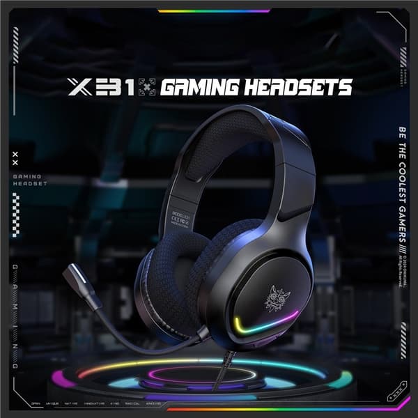 ONIKUMA PC Gaming Headset LED Kablede Over-Ear Hovedtelefoner med Mikrofon Black