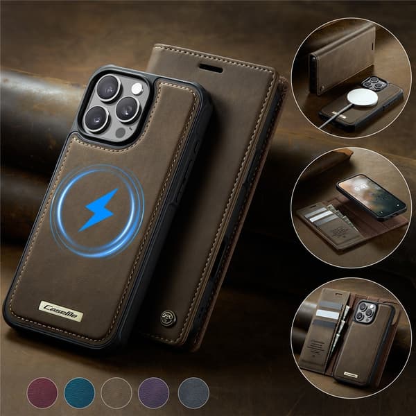 CASEME Til iPhone 16 Pro Lommebokdeksel Magnetisk Avtakbar RFID Beskyttelse Brown