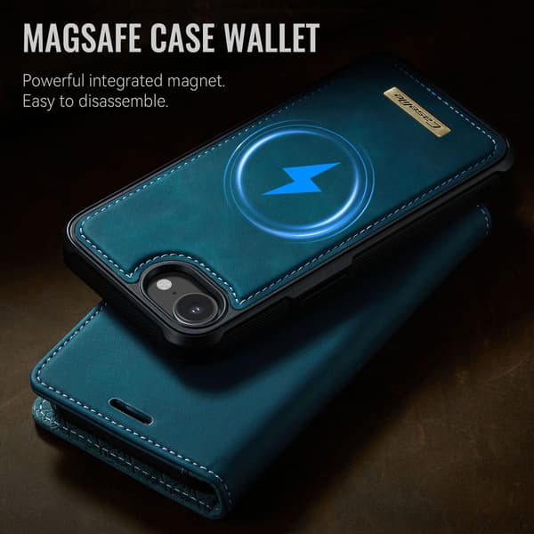 CASEME Til iPhone 17e / 16e  Lommebokdeksel Magnetisk Avtakbar RFID Beskyttelse Blue