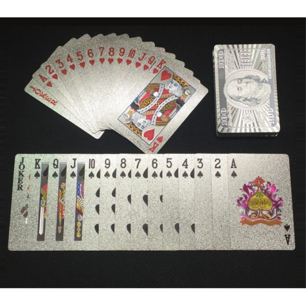 $100 Silver Plast PVC Poker Vattentäta Spelkort Kortlek Silver