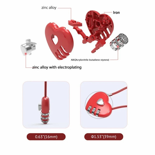 Sydän 30 cm yhdistelmälukko Riippulukko Säilytyskaappi koodilukko Red