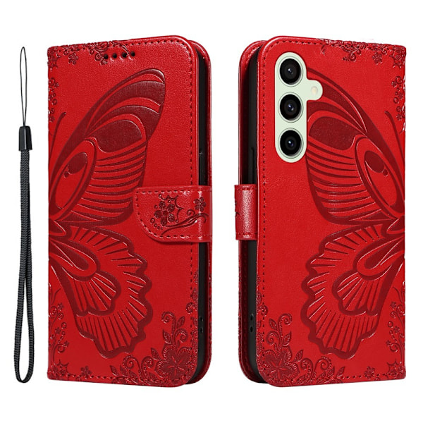 Samsung Galaxy S24 FE Kotelo Jalustallinen Lompakkokotelo Perhoskuvio Red