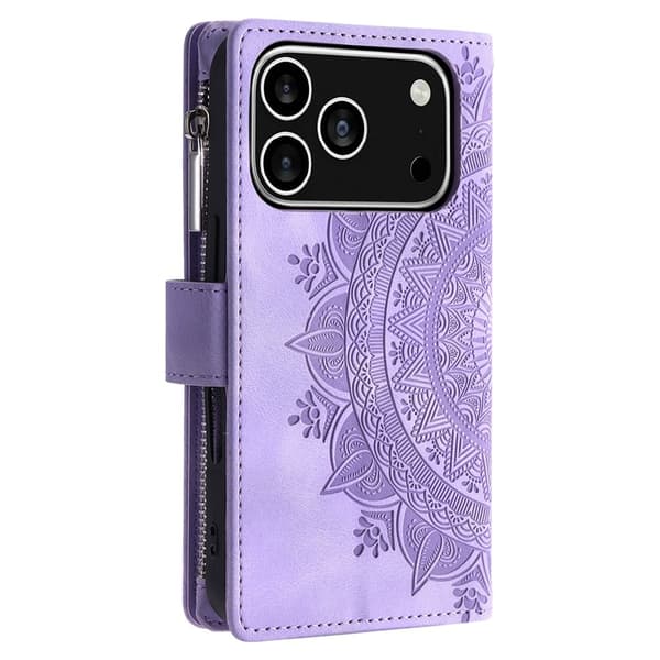 Plånboksfodral kompatibelt med iPhone 17 Pro , Fodral Skal Mandala blommönster - Lila Lila