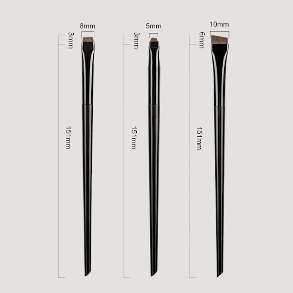 3stk Makeup Børster Øjenskygge Eyeliner Øjenbrynsmakeup - Sort Black