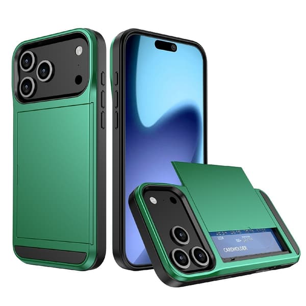 Telefondeksel med skyvbar kortholder til iPhone 18 Pro / 17 Pro Green