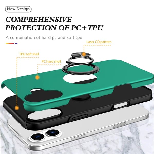 For iPhone 17 Hybrid-deksel med Fingerring Green