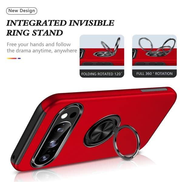 Til Google Pixel 10 Pro / Pixel 10 SkalFingerring Kickstand Hybrid Taske - Rød Red
